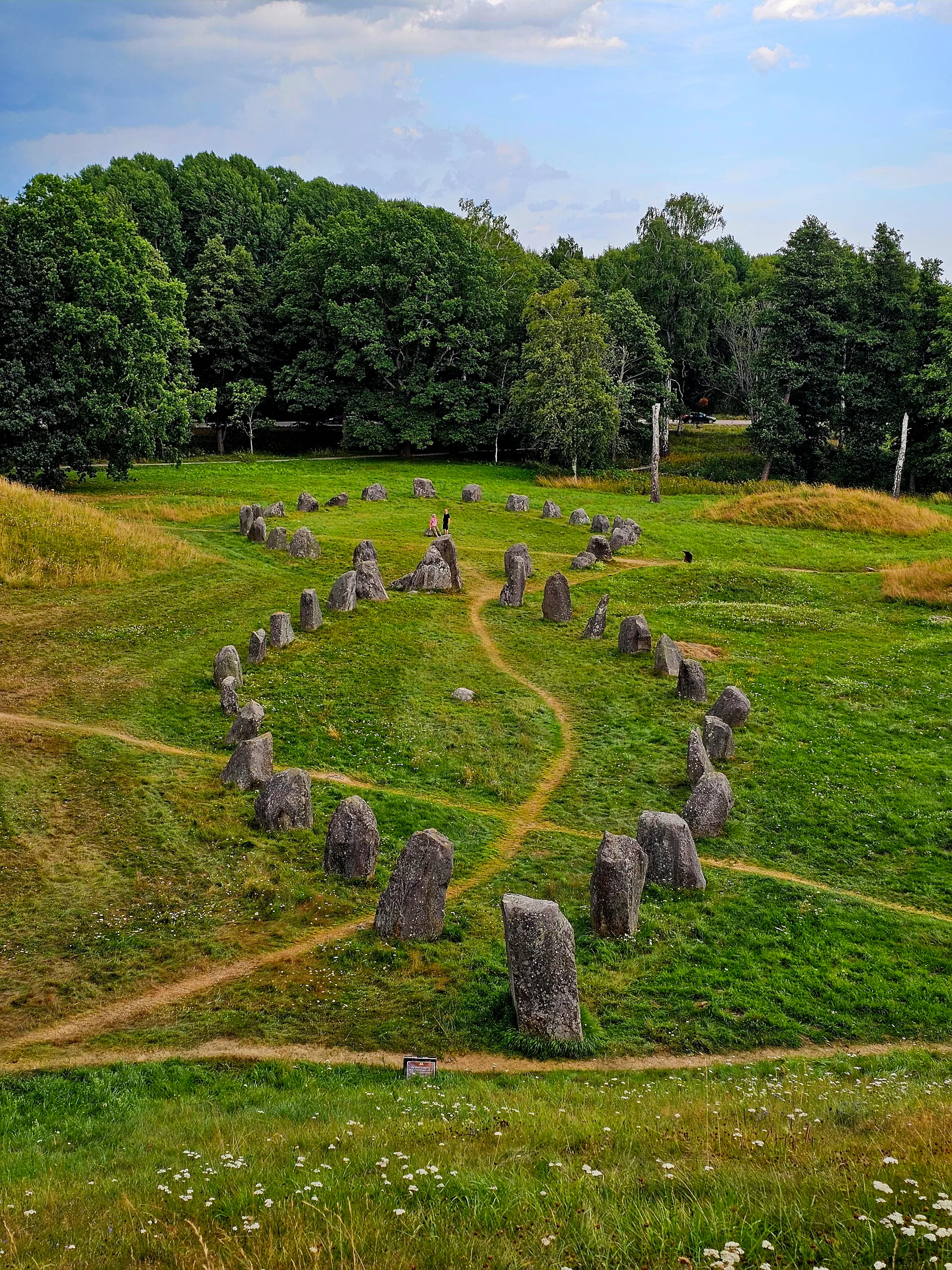 View from Anunds hög showing the viking ship stone setting